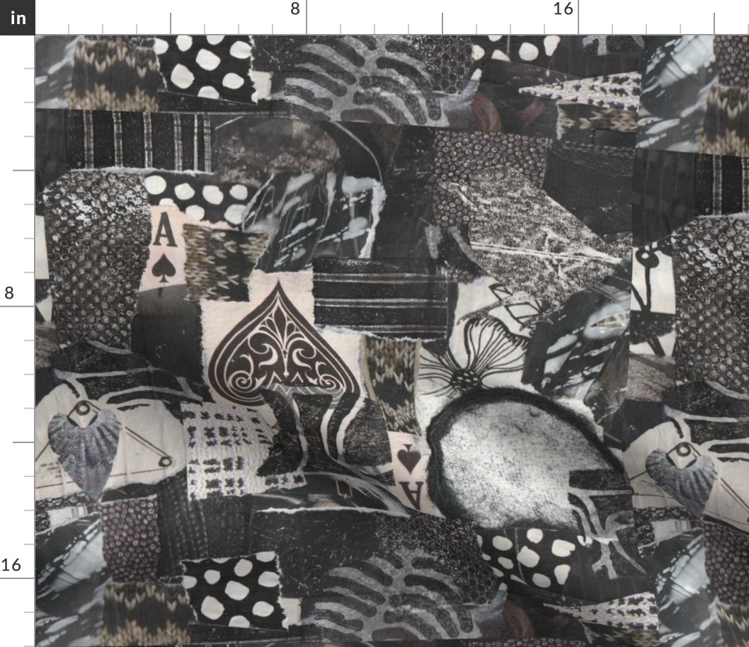 black white collage fabric