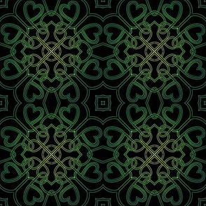 Celtic pattern with hearts green on black