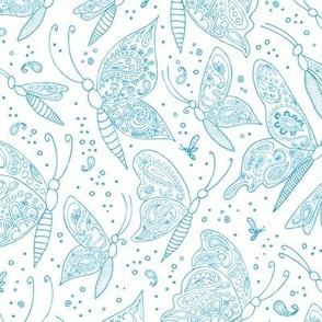 paisley butterflies blue on white