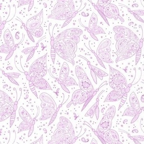 paisley butterflies pink on white