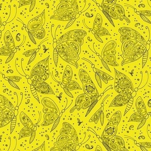 paisley butterflies black on yellow