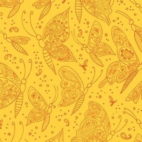 paisley butterflies yellow-orange