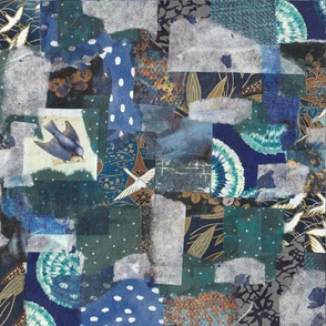 dark blues collage fabric