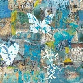 Light blues collage fabric
