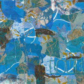 cerulean blues collage fabric