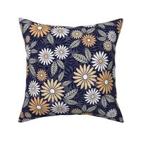 Dancing Daisies in Navy, Yellow and White