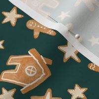 Tossed Gingerbread Christmas Cookies on Emerald Green