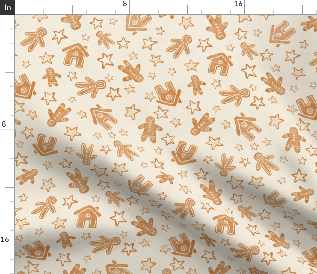Boho Gingerbread Fabric with Christmas Cookies on Cream Gender Neutral