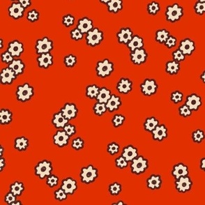1970s small flowers on red background