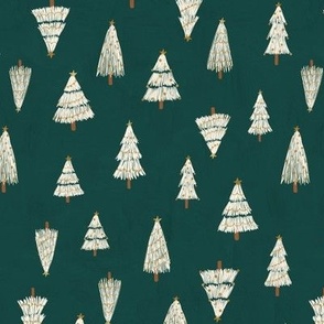 small // White Christmas trees on Emerald Green