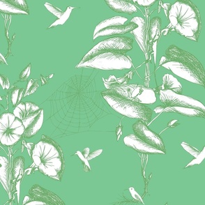 Etched Botanical Toile Flower - green and white - large