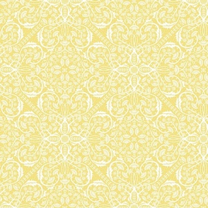 Cut paper symmetrical vintage floral pattern - yellow on white 