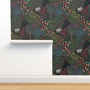 Cute baby elephants playing in a whimsical jungle at dark night - large 