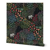 Cute baby elephants playing in a whimsical jungle at dark night - large 