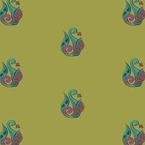 Folksy bird pattern - Peacocks and  Indian   on earthy color pallet