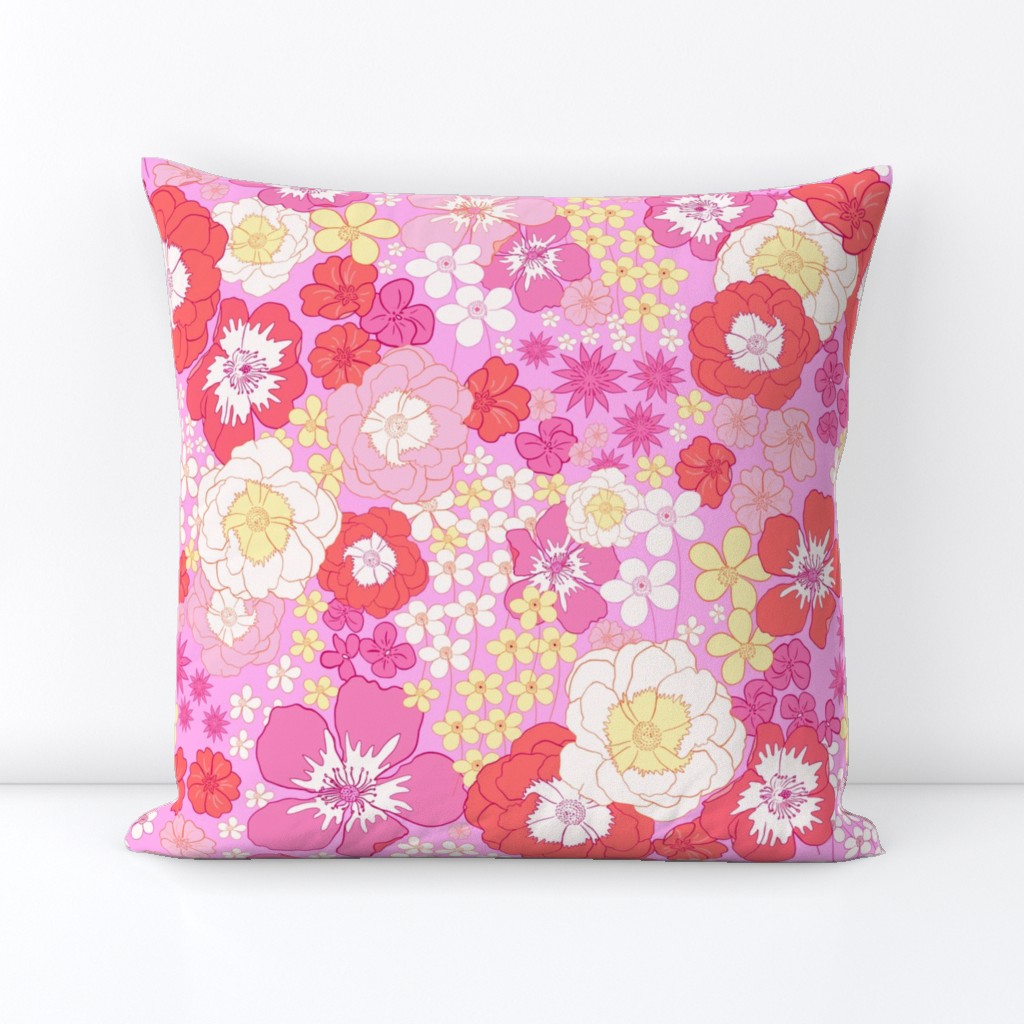 flower garden, bright pink and yellow floral large scale