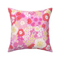 flower garden, bright pink and yellow floral large scale