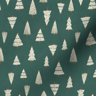 small // Boho White Christmas trees on Pine Green