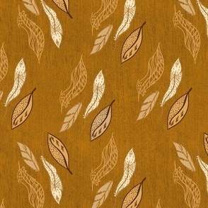 Gold effect handdrawn feathers on heavy linen effect background small