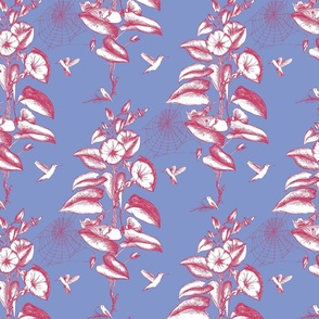 Funky Toile Hand-drawn Floral - purple and red