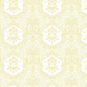 Novelty Luxury Damask with Hidden Animals - pastel yellow