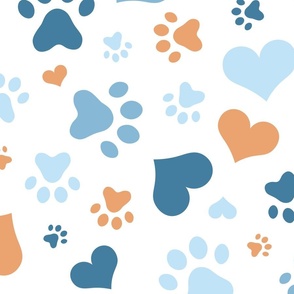 Blue Hearts and Paw Prints - Large Scale