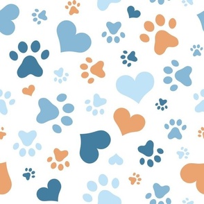 Blue Hearts and Paw Prints - Medium Scale