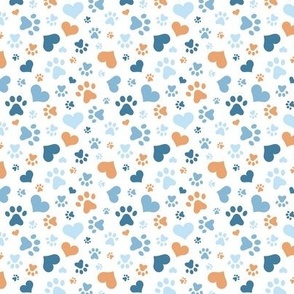 Blue Hearts and Paw Prints - Small Scale