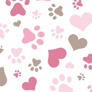 Pink Hearts and Paw Prints - Large Scale