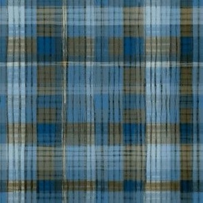 Retro slub handdrawn plaid blues and black small tartan