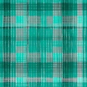 Retro slub plaid in mint green cyan and emerald green handdrawn