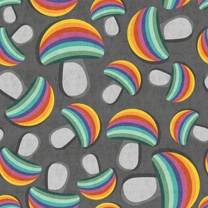 1970s shroomy rainbow trip scattered on grey