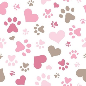 Pink Hearts and Paw Prints - Medium Scale