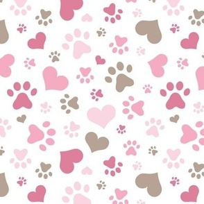 Pink Hearts and Paw Prints
