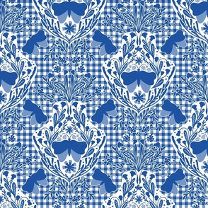 Butterfly Garden Blue Gingham 