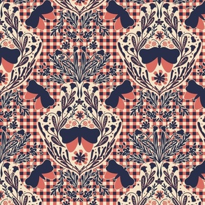 Butterfly Garden Gingham Navy Red