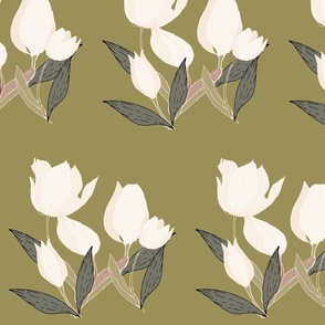 Cream Beige Tulips with Brown and Black Leaves Collection