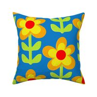 Retro Sunflowers Large on Bluebell blue