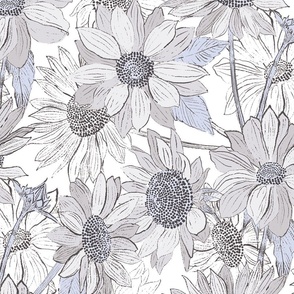 Sunflower Line Art Navy White