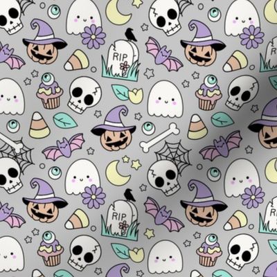 Spooktacular Kawaii Halloween Delight on Gray: Small Scale