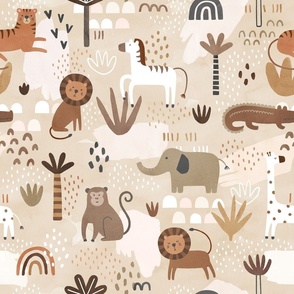 Jungle Animals Boho Colors Scaled for Fabric