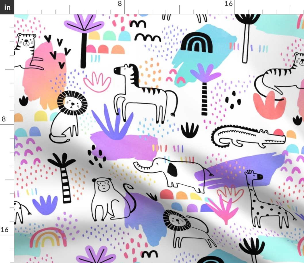 Rainbow Jungle Pattern Scaled for Fabric