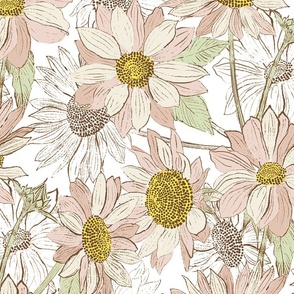 Sunflower Line Art Tan Yellow White