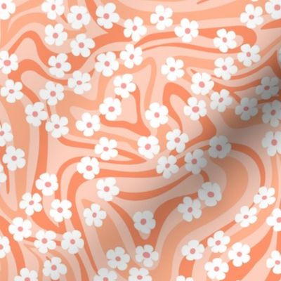 Vintage abstract organic shapes and retro ditsy flower power zebra style cool boho design vintage in white and orange shades