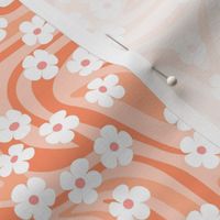 Vintage abstract organic shapes and retro ditsy flower power zebra style cool boho design vintage in white and orange shades