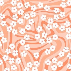 Vintage abstract organic shapes and retro ditsy flower power zebra style cool boho design vintage in white and orange shades