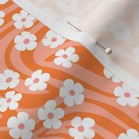 Vintage abstract organic shapes and retro ditsy flower power zebra style cool boho design vintage in white dark and light orange