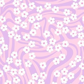 Vintage abstract organic shapes and retro ditsy flower power zebra style cool boho design vintage in white lilac and faded coral