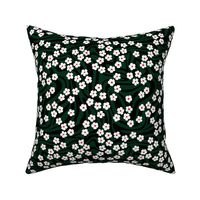 Vintage abstract organic shapes and retro ditsy flower power zebra style cool boho design vintage in white forest green and black