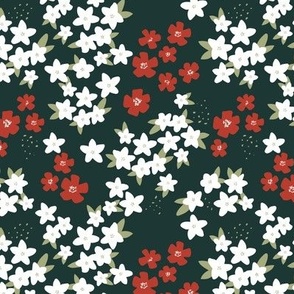 Botanical Christmas ditsy flowers seasonal happy holidays traditional red green emerald traditional palette  